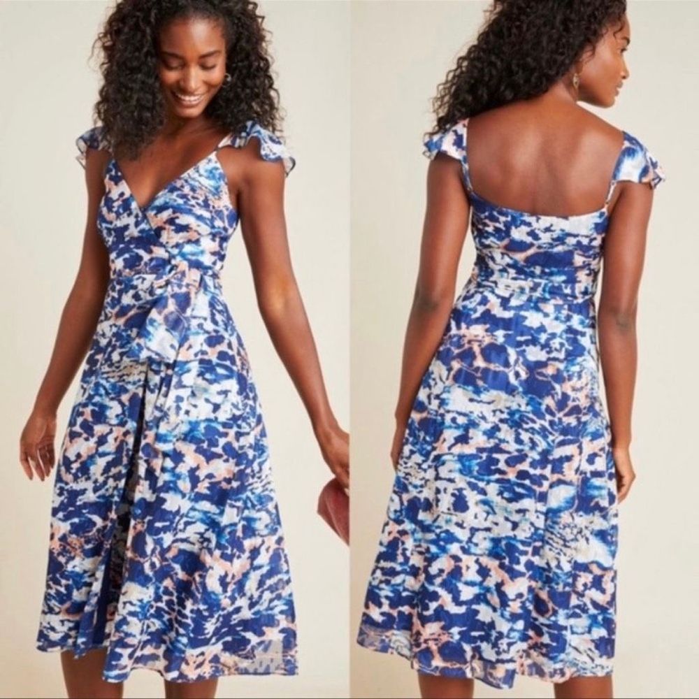 NWT Anthropologie Hutch Kappari Wrap Dress Blue Motif Size 1X